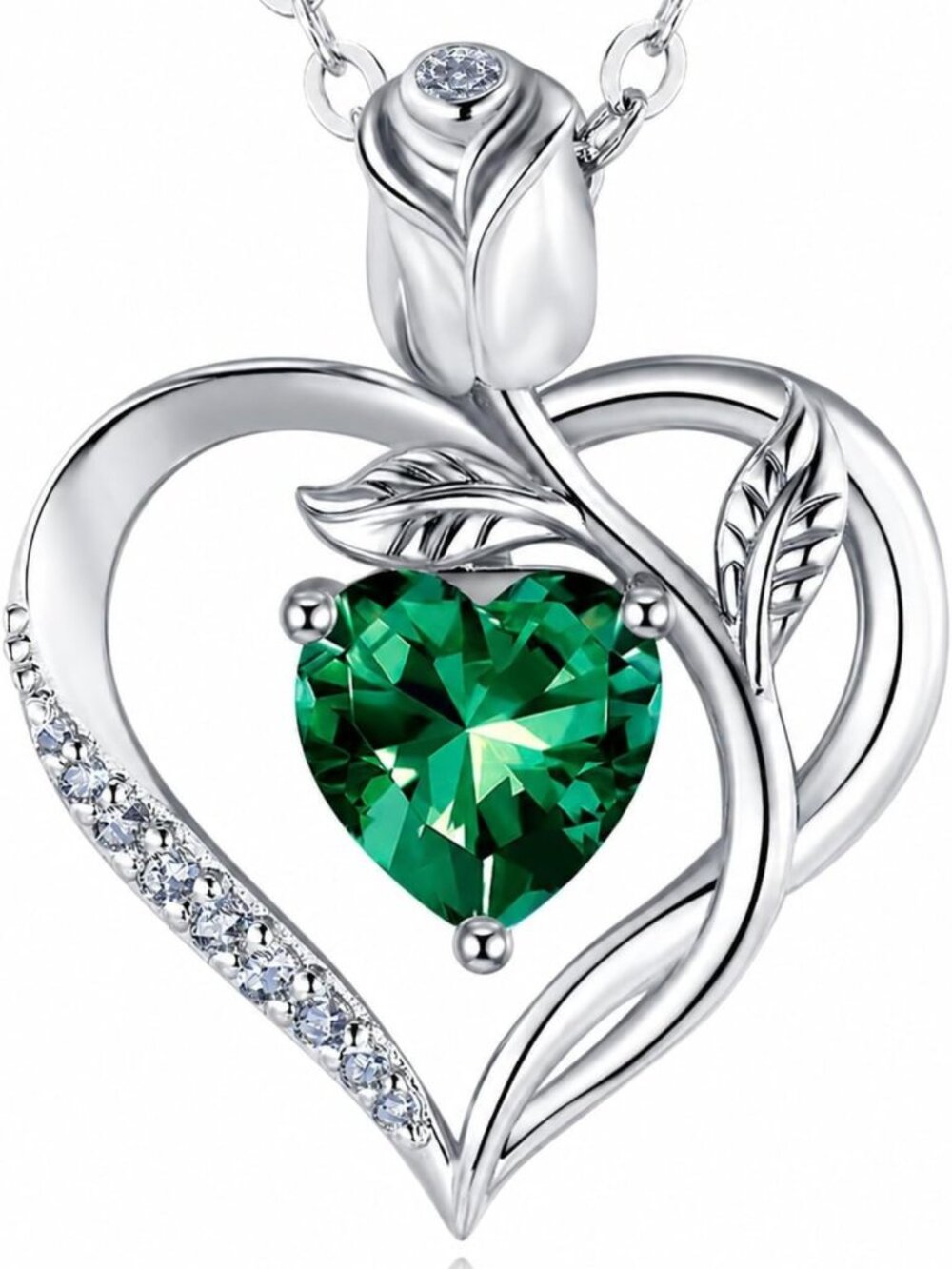 Heart-Shaped Birthstone Necklace in Silver - Elegant Jewelry for Women
